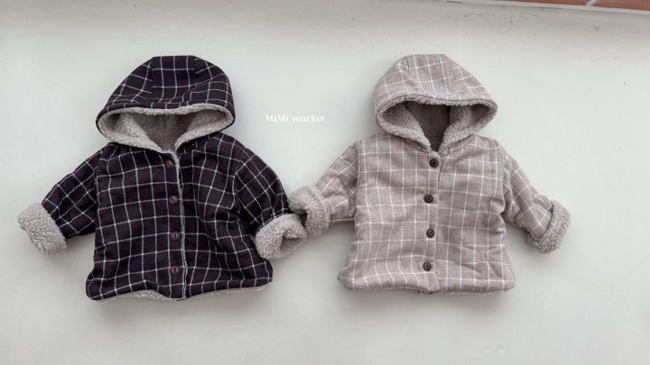 Mimi Market - Korean Baby Fashion - #babyfever - Check Fleece Hoodie - 2