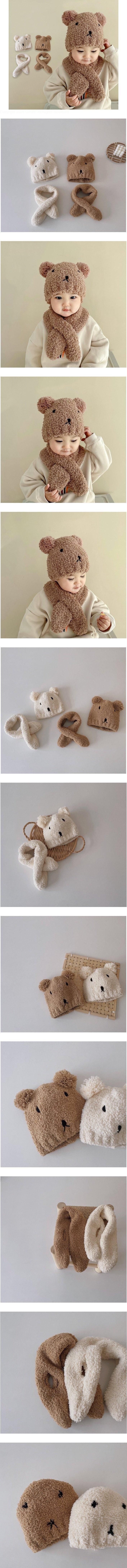 Miso - Korean Children Fashion - #designkidswear - Bear Pom Hat Muffler Set