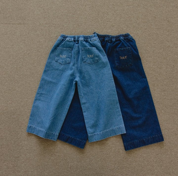 Mon Atelier - Korean Children Fashion - #kidsstore - Brushed Cat Denim Pants - 12