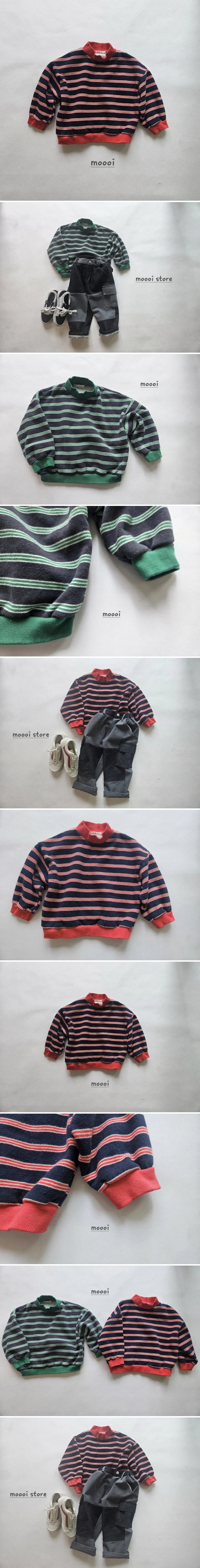 Mooi Store - Korean Children Fashion - #stylishchildhood - Fleece Mock Neck Stripe Sweatshirt - 2