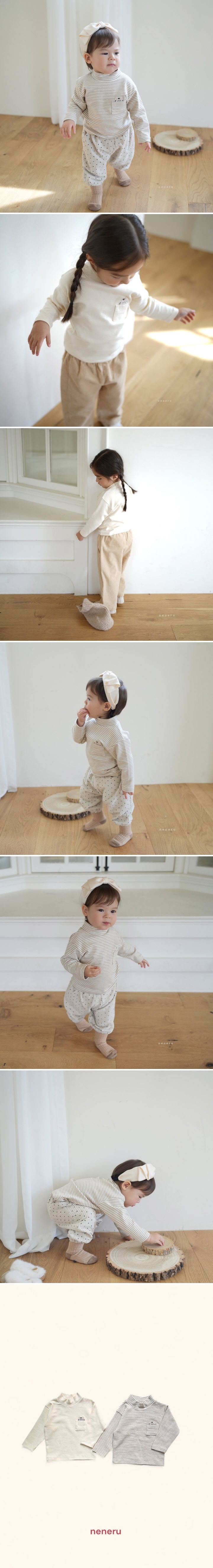 Neneru - Korean Baby Fashion - #babyootd - Cat Embroidered Turtleneck Tee - 2
