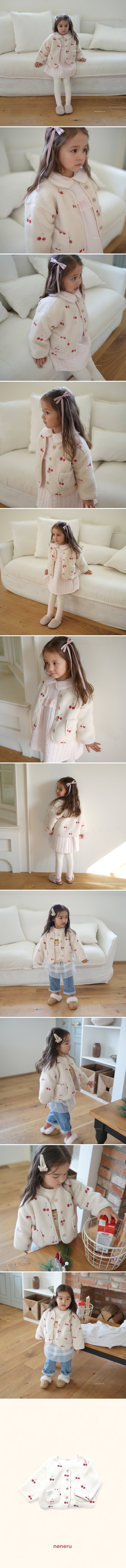 Neneru - Korean Baby Fashion - #onlinebabyshop - Cherry Embroidered Fleece Jacket - 2
