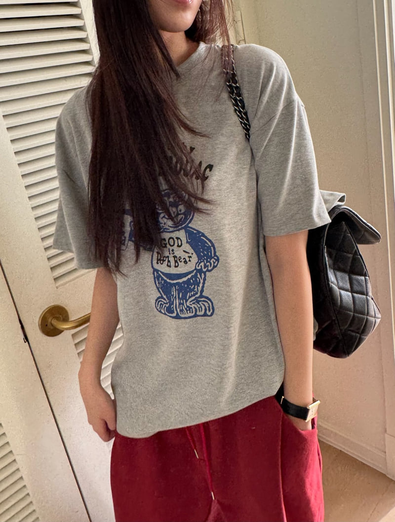Neroli36 - Korean Women Fashion - #momslook - Bear Short Sleeve Tee - 11
