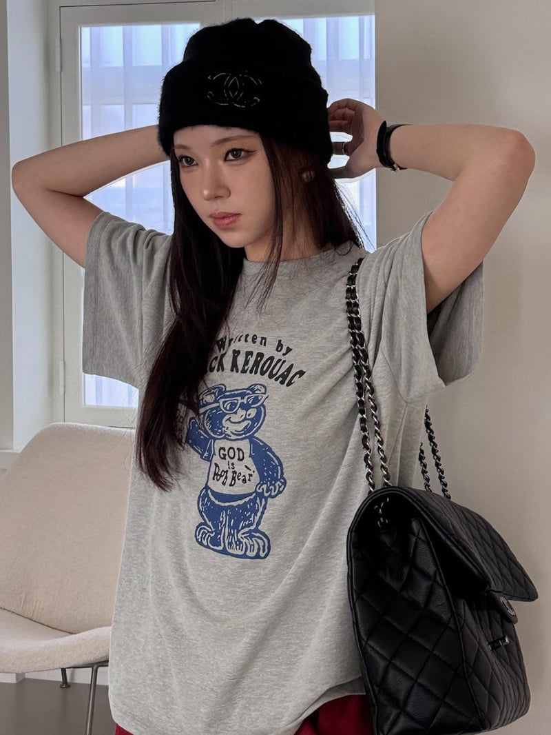 Neroli36 - Korean Women Fashion - #momslook - Bear Short Sleeve Tee - 12