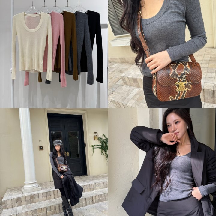 Neroli36 - Korean Women Fashion - #womensfashion - M Deep U Neck Knit - 4