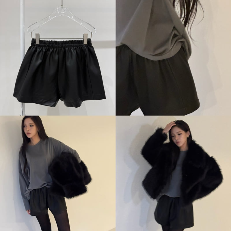 Neroli36 - Korean Women Fashion - #vintagekidsstyle - M Leather Cutoff Half Pants - 3