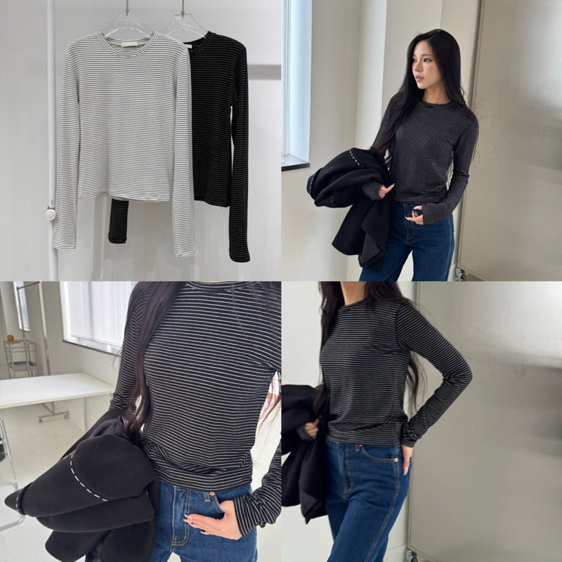 Neroli36 - Korean Women Fashion - #momslook - H Peanut Stripe Tee - 4