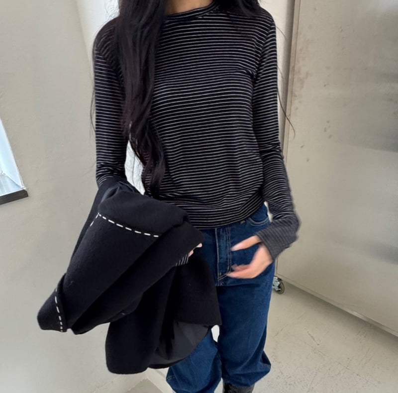 Neroli36 - Korean Women Fashion - #womensfashion - H Peanut Stripe Tee - 8