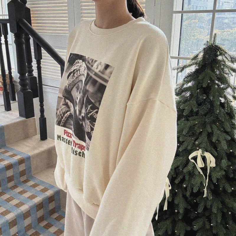 Night Bebe - Korean Women Fashion - #momslook - Pizza Sweatshirt (Adult) - 6