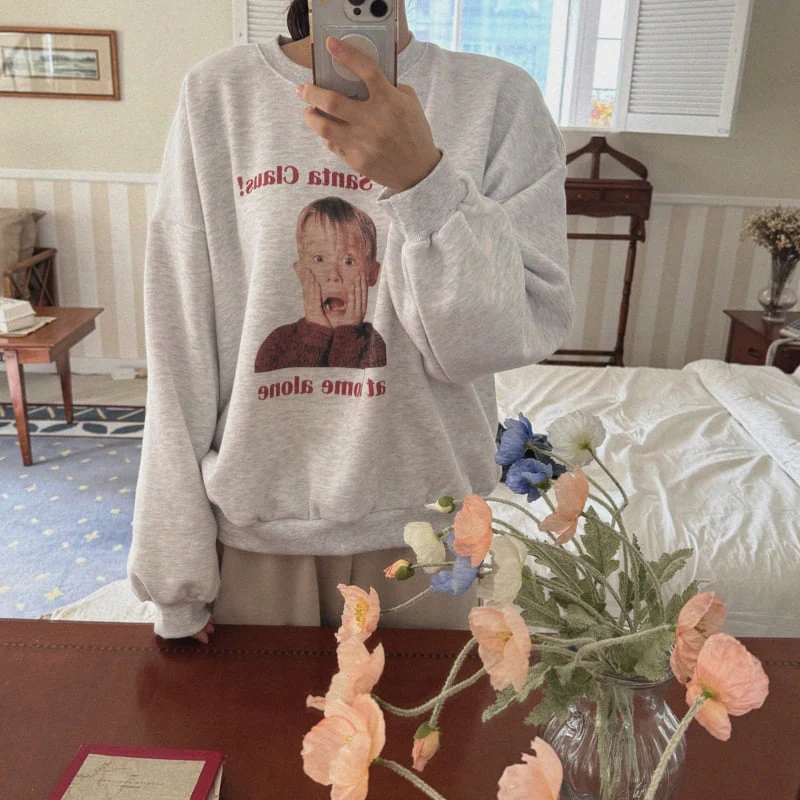 Night Bebe - Korean Women Fashion - #restrostyle - Alone Sweatshirt (Adult) - 3