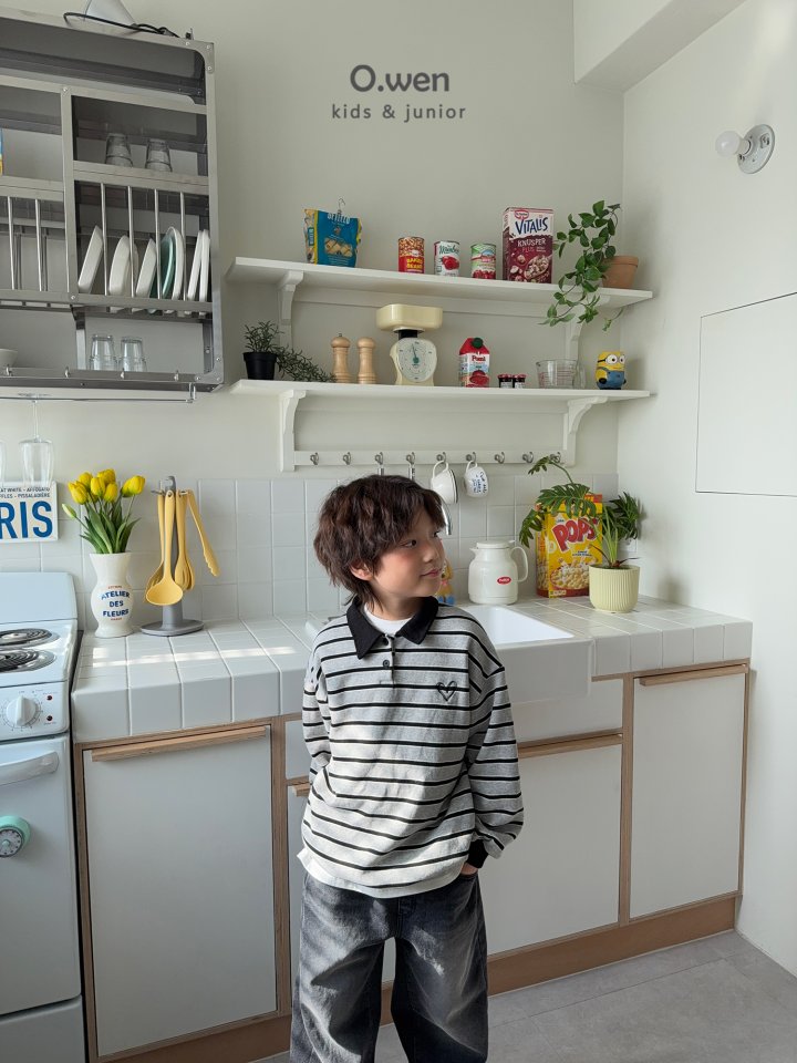 O Wen - Korean Children Fashion - #kidsshorts - Heart Stripe Collar Sweatshirt - 5