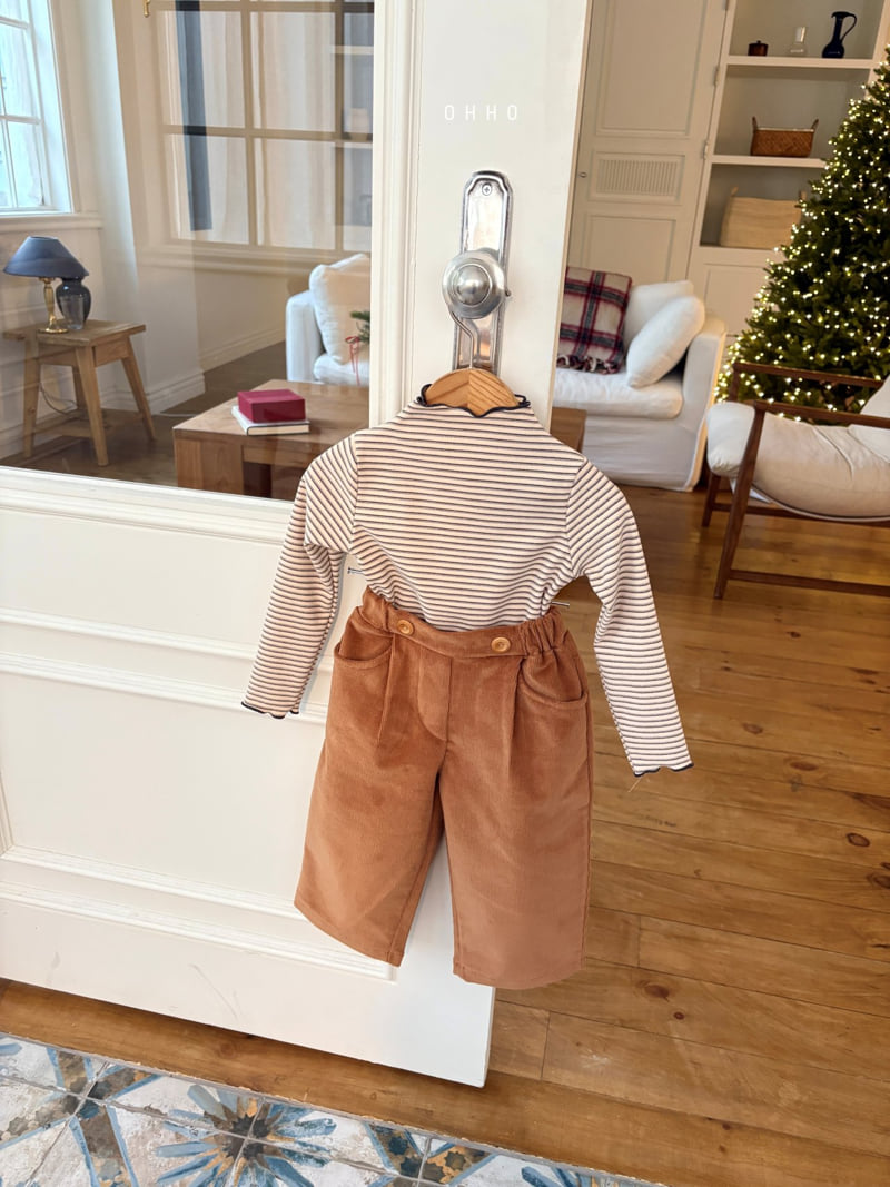 Ohho - Korean Children Fashion - #Kfashion4kids - Caramel Stripe Mock Neck Tee - 10