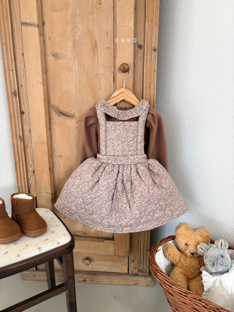 Ohho - Korean Children Fashion - #kidzfashiontrend - Floral Quilted Suspender Skirt - 4