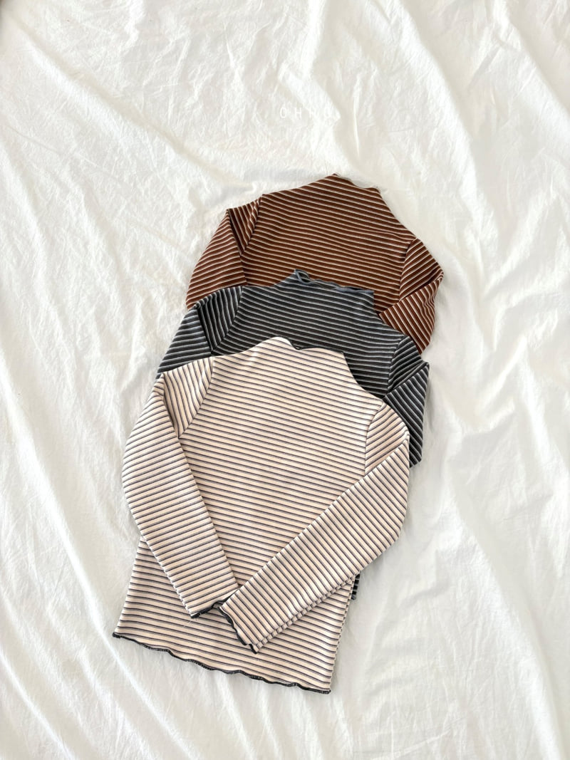 Ohho - Korean Children Fashion - #childofig - Caramel Stripe Mock Neck Tee - 2