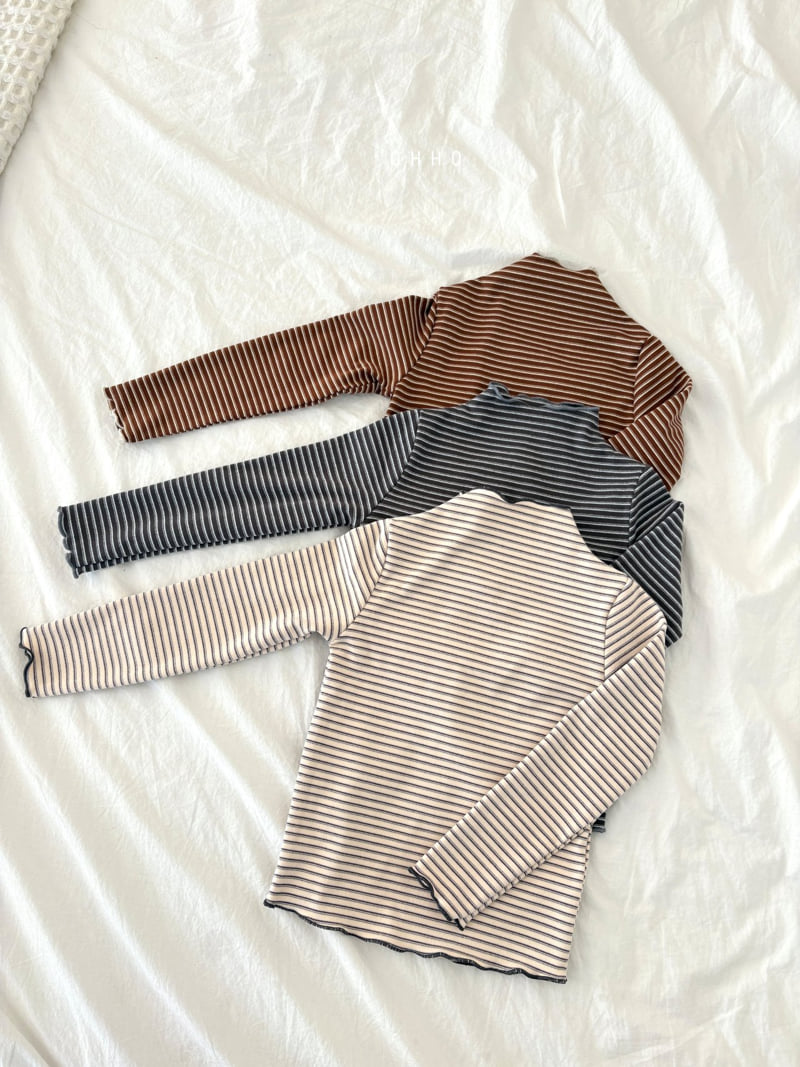 Ohho - Korean Children Fashion - #childrensboutique - Caramel Stripe Mock Neck Tee - 3