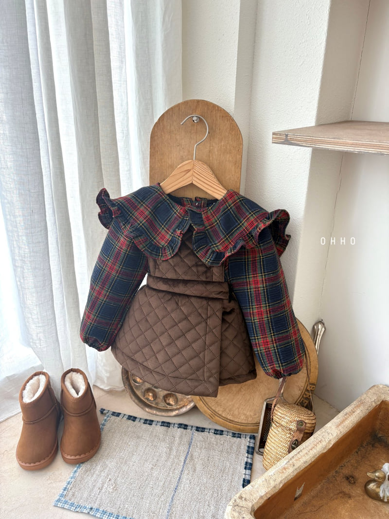 Ohho - Korean Children Fashion - #designkidswear - Tartan Check Collar Blouse - 5