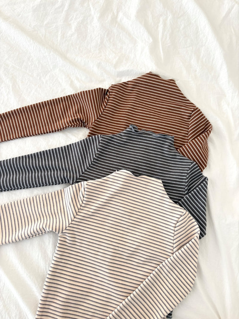 Ohho - Korean Children Fashion - #childrensboutique - Caramel Stripe Mock Neck Tee - 4