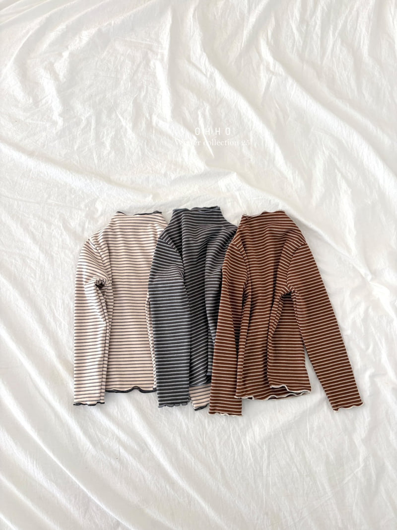 Ohho - Korean Children Fashion - #discoveringself - Caramel Stripe Mock Neck Tee - 5