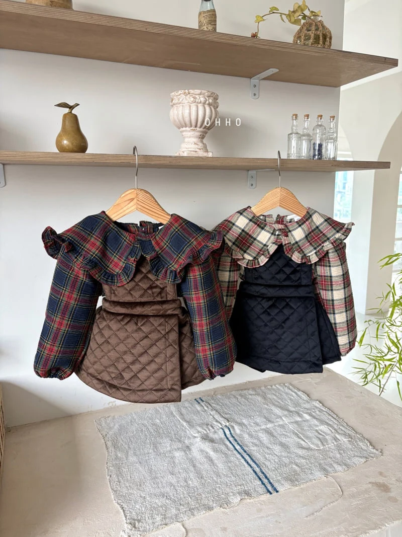 Ohho - Korean Children Fashion - #kidsshorts - Tartan Check Collar Blouse - 8