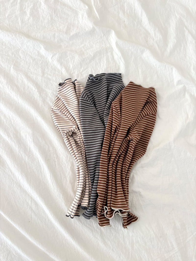 Ohho - Korean Children Fashion - #kidsshorts - Caramel Stripe Mock Neck Tee - 7