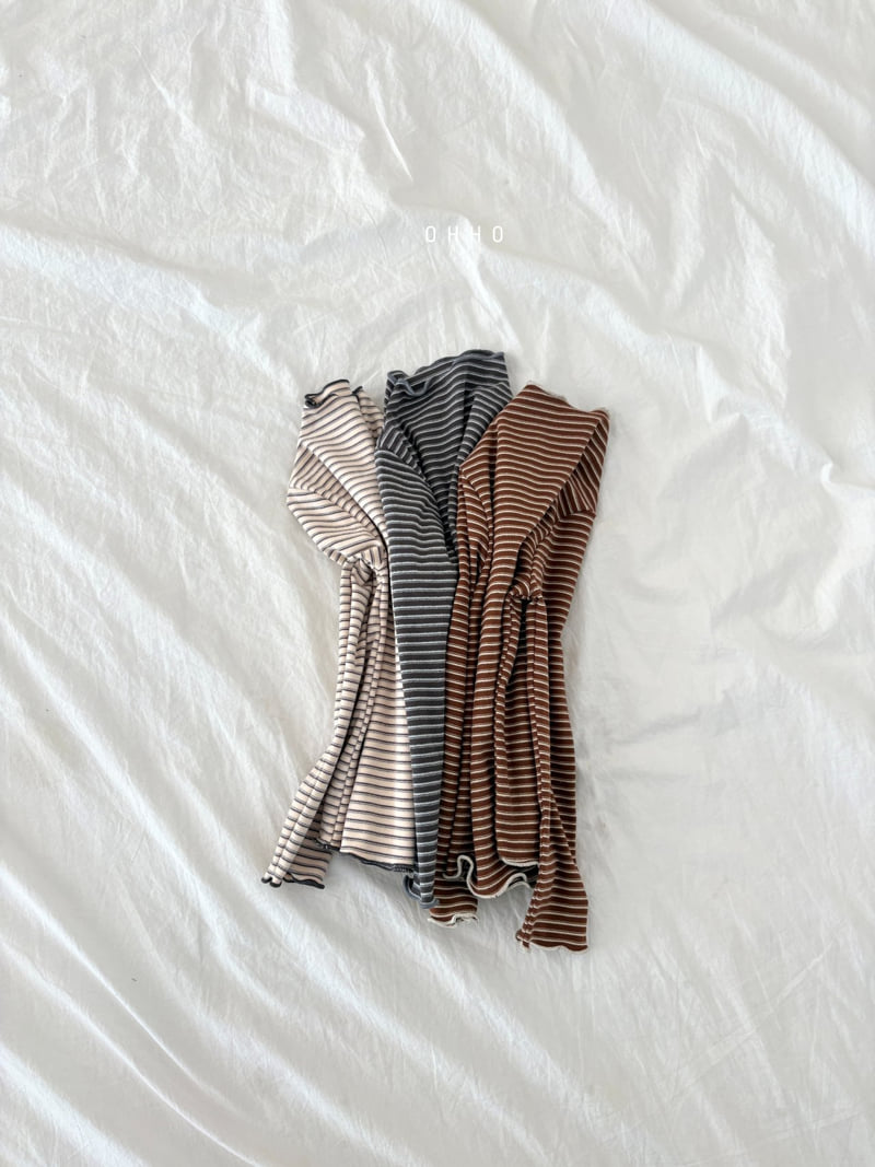 Ohho - Korean Children Fashion - #kidsstore - Caramel Stripe Mock Neck Tee - 8