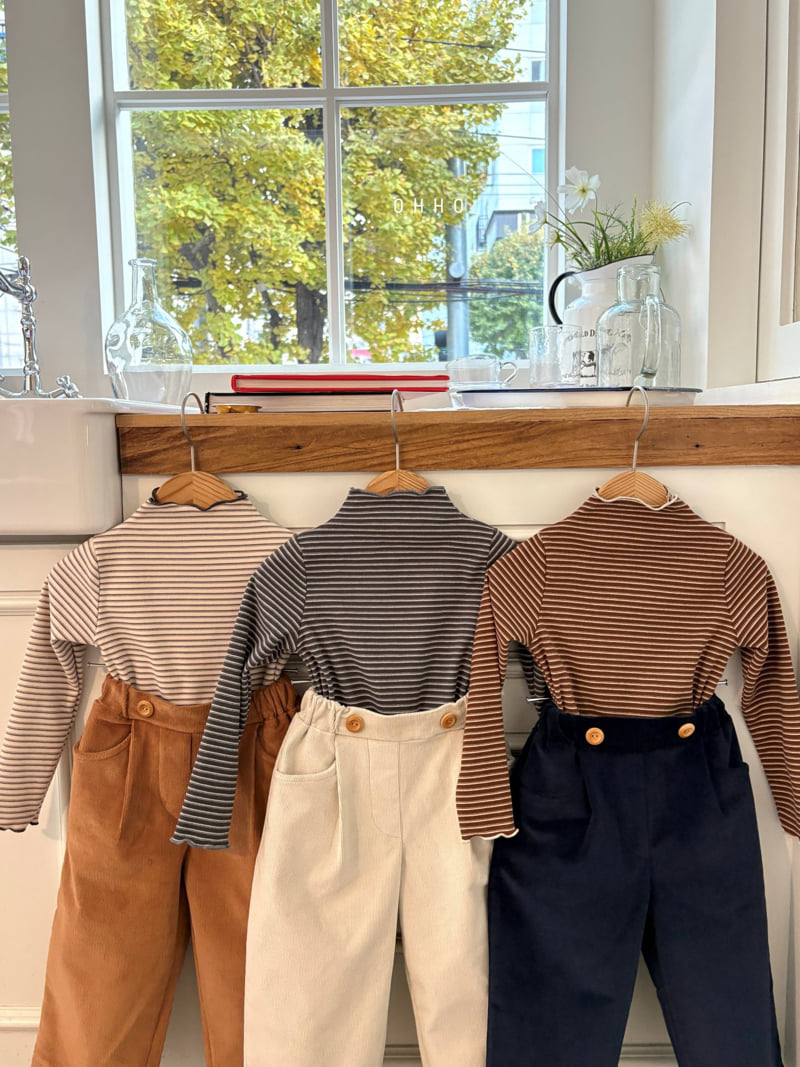 Ohho - Korean Children Fashion - #kidzfashiontrend - Caramel Stripe Mock Neck Tee - 9