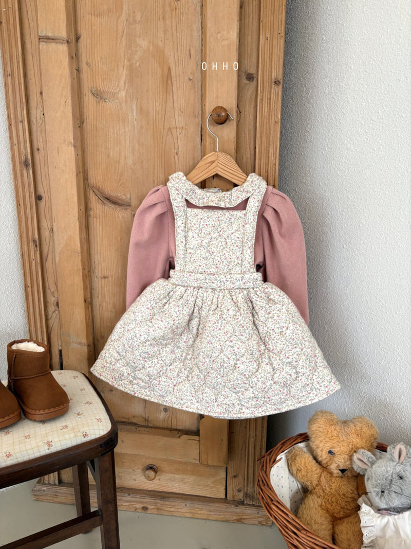 Ohho - Korean Children Fashion - #littlefashionista - Floral Quilted Suspender Skirt - 5