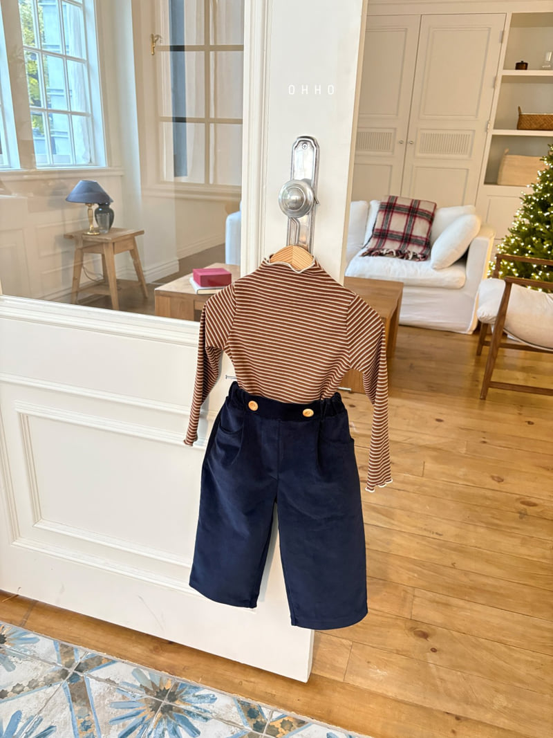 Ohho - Korean Children Fashion - #magicofchildhood - Caramel Stripe Mock Neck Tee - 12