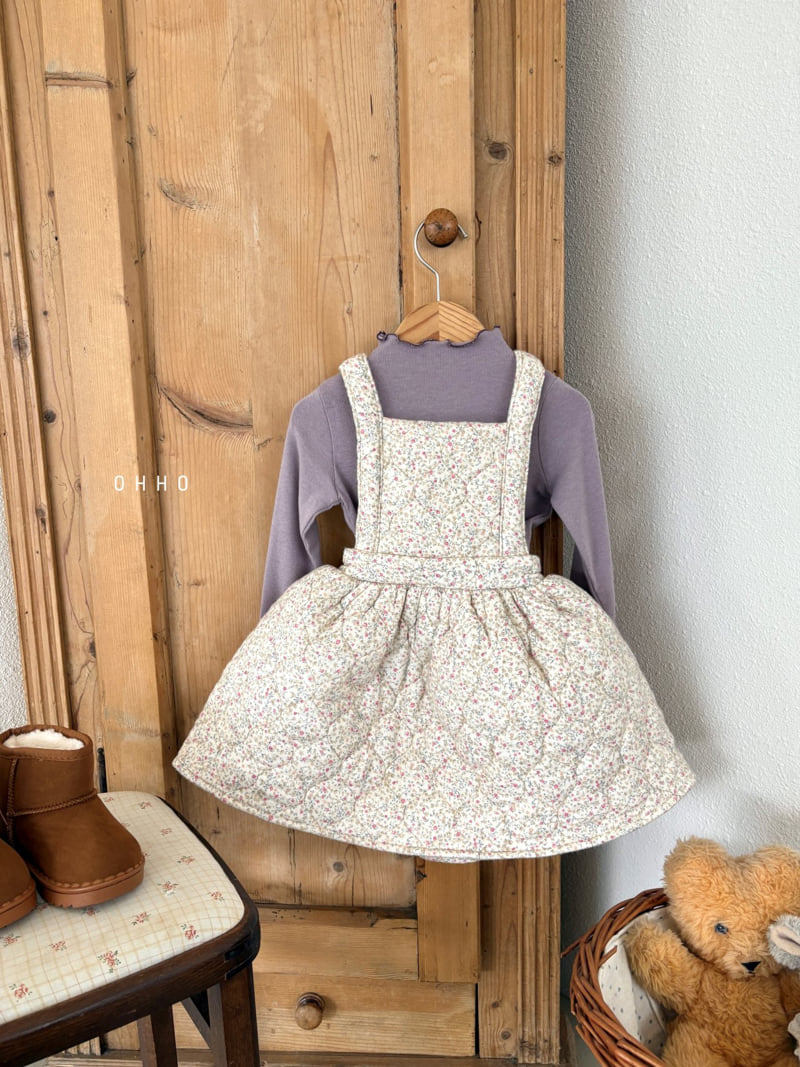 Ohho - Korean Children Fashion - #toddlerclothing - Floral Quilted Suspender Skirt - 10