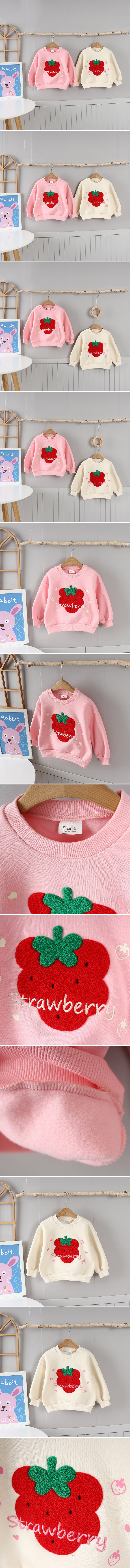 Olive denim - Korean Children Fashion - #kidzfashiontrend - Fleece Strawberry Boucle Embroidered Motive Tee