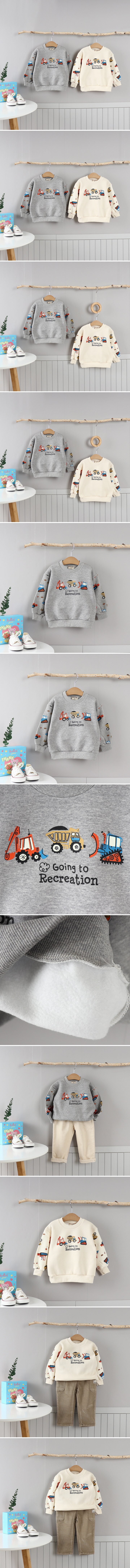 Olive denim - Korean Children Fashion - #magicofchildhood - Fleece Construction Vehicle Tee