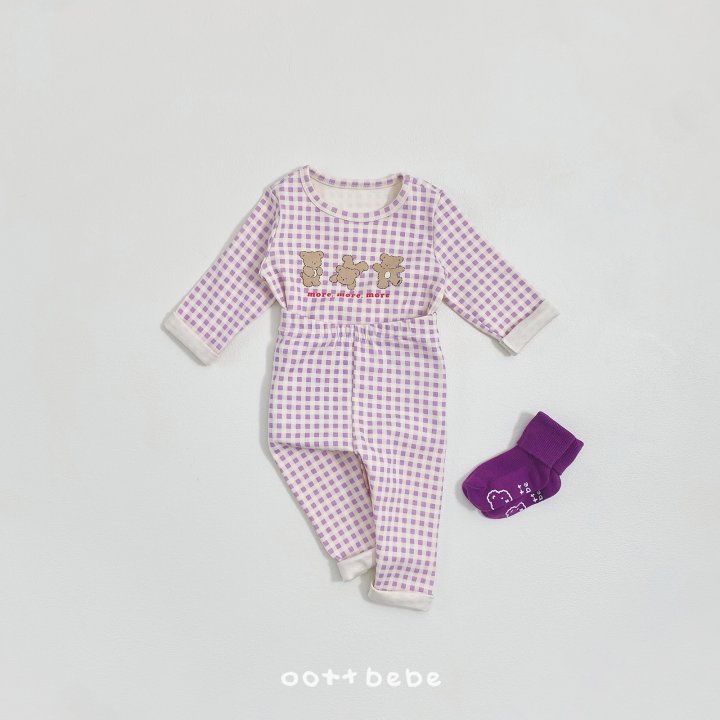 Oott Bebe - Korean Baby Fashion - #babyboutique - Check Bear Easywear Set - 12