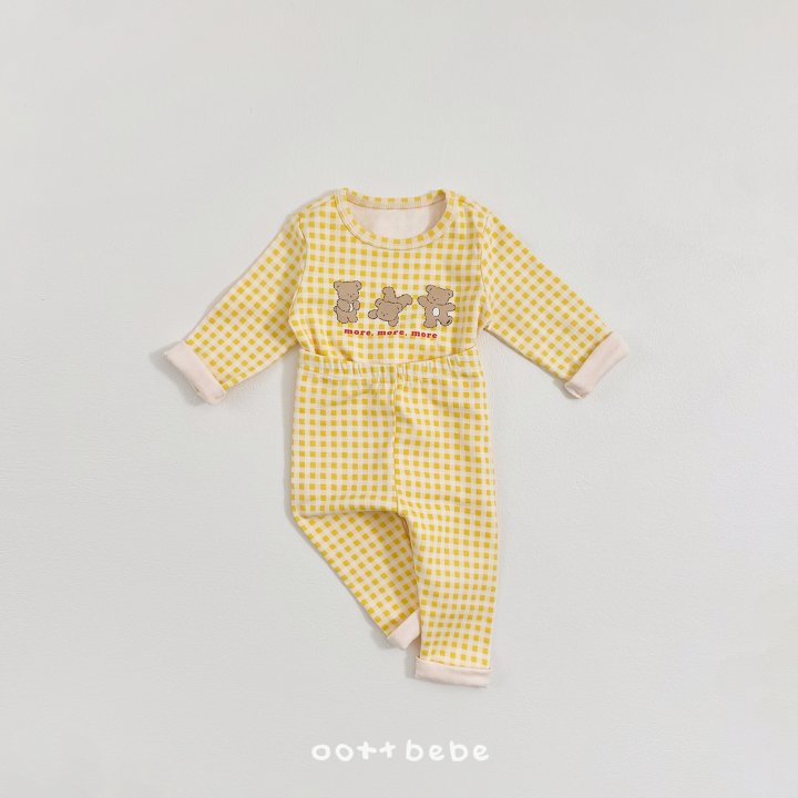 Oott Bebe - Korean Baby Fashion - #babygirlfashion - Check Bear Easywear Set - 2