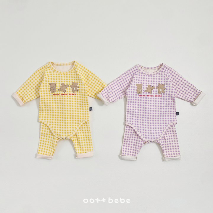 Oott Bebe - Korean Baby Fashion - #babygirlfashion - Check Bear Suit