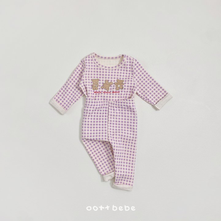 Oott Bebe - Korean Baby Fashion - #babylifestyle - Check Bear Easywear Set - 3