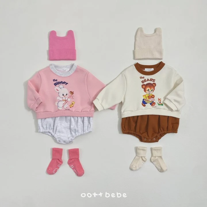 Oott Bebe - Korean Baby Fashion - #smilingbaby - Fleece Bear Bunny Sweatshirt Suit 