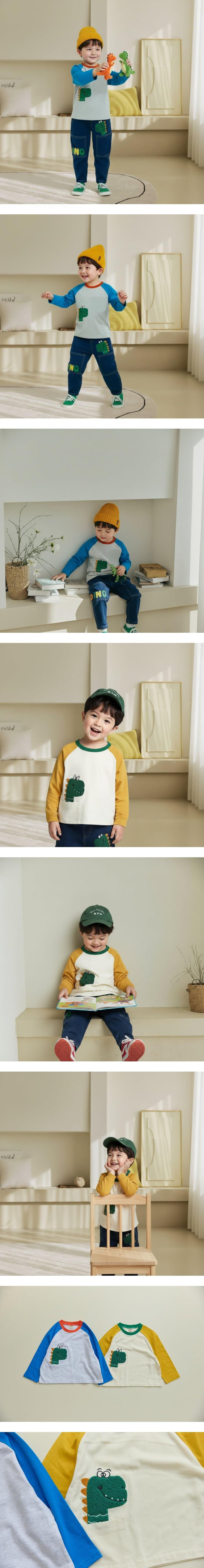 Orange Mom - Korean Children Fashion - #childrensboutique - Pocket Boucle Dino Tee