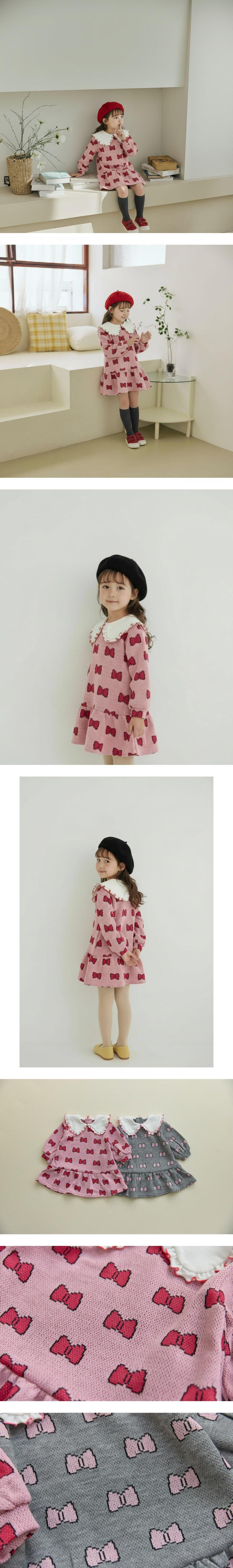Orange Mom - Korean Children Fashion - #kidzfashiontrend - Ribbon Jacquard One-piece
