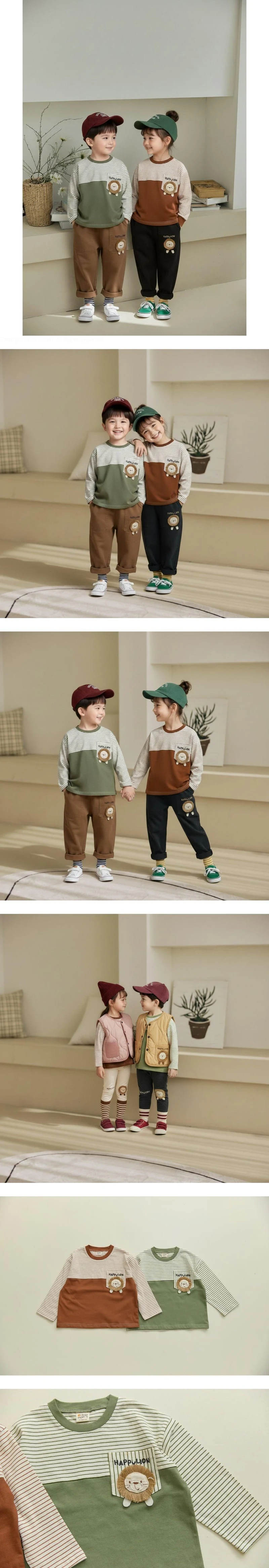 Orange Mom - Korean Children Fashion - #todddlerfashion - Stripe 3D Lion Tee