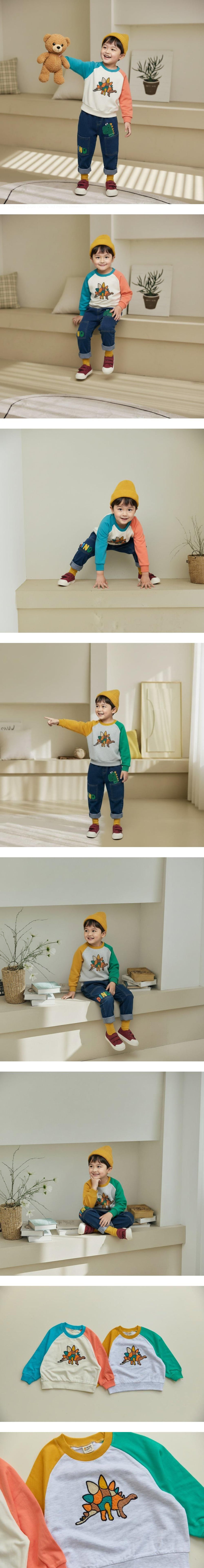 Orange Mom - Korean Children Fashion - #toddlerclothing - Boucle Dino Raglan Tee