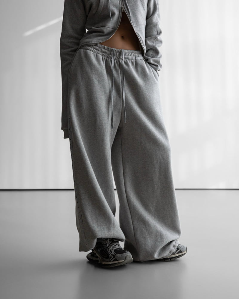 Paper Moon - Korean Women Fashion - #momslook - Oversized Eyelet Line Detail Sweat Wide Pants - 6