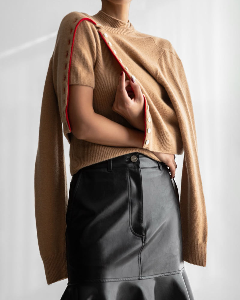 Paper Moon - Korean Women Fashion - #thelittlethings - Stitch Button Detail Cashmere Wool Crop Cardigan - 4