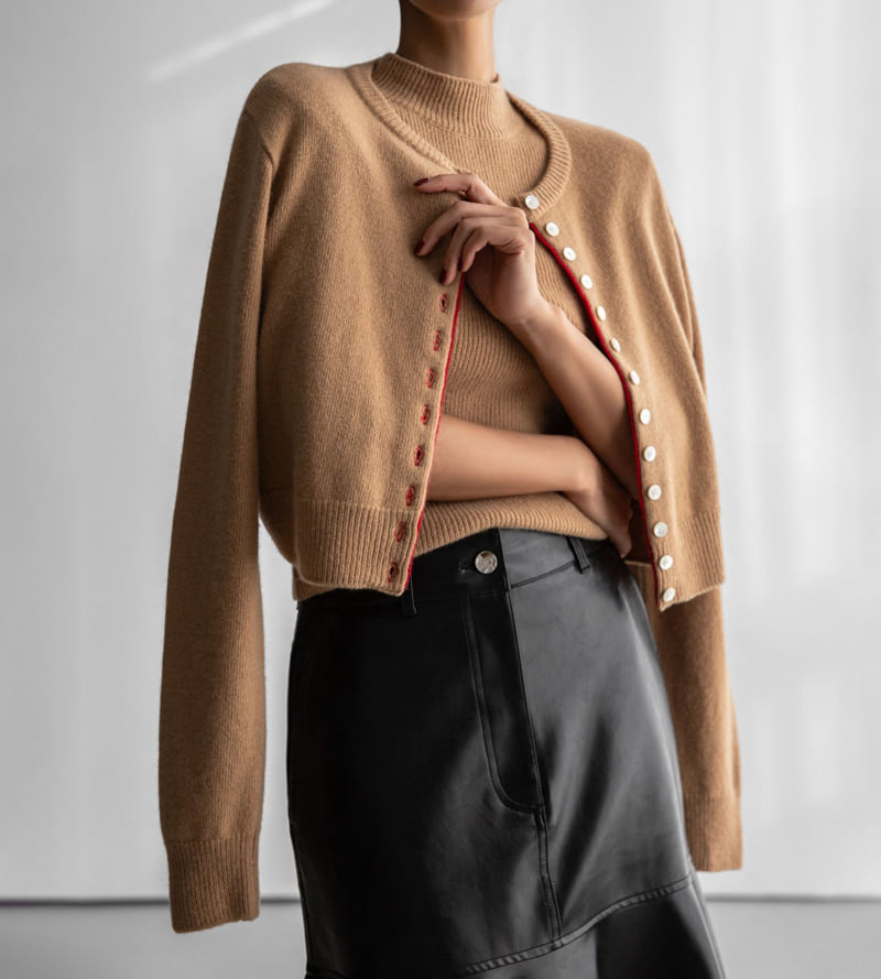 Paper Moon - Korean Women Fashion - #momslook - Stitch Button Detail Cashmere Wool Crop Cardigan - 6
