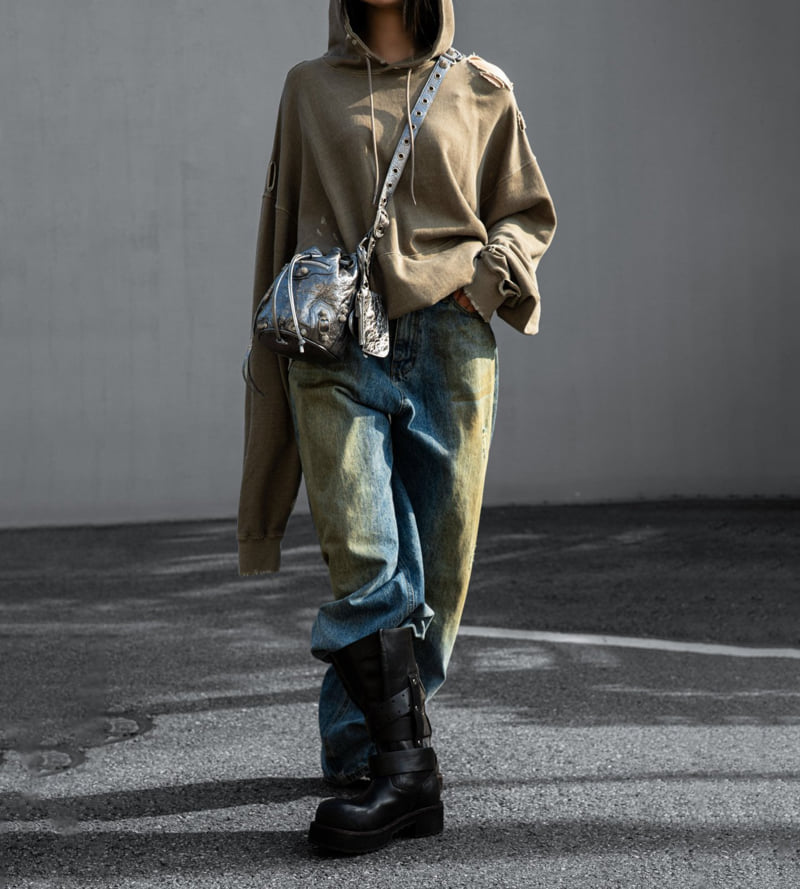 Paper Moon - Korean Women Fashion - #womensfashion - Oversized Pigment Cutting Detail Hoodie - 4