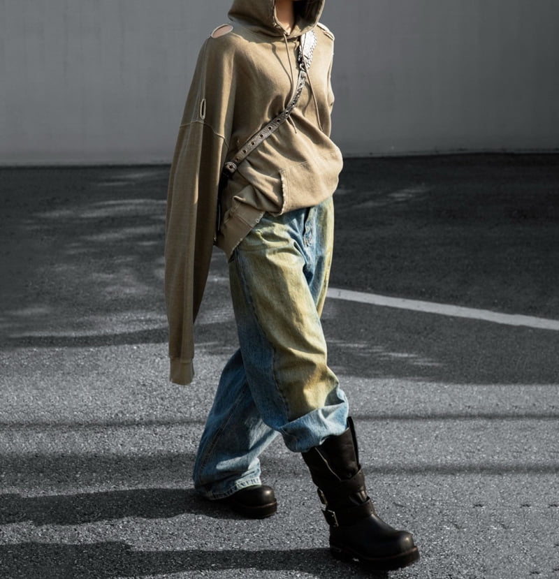 Paper Moon - Korean Women Fashion - #momslook - Dusty Mud Wide Denim - 3