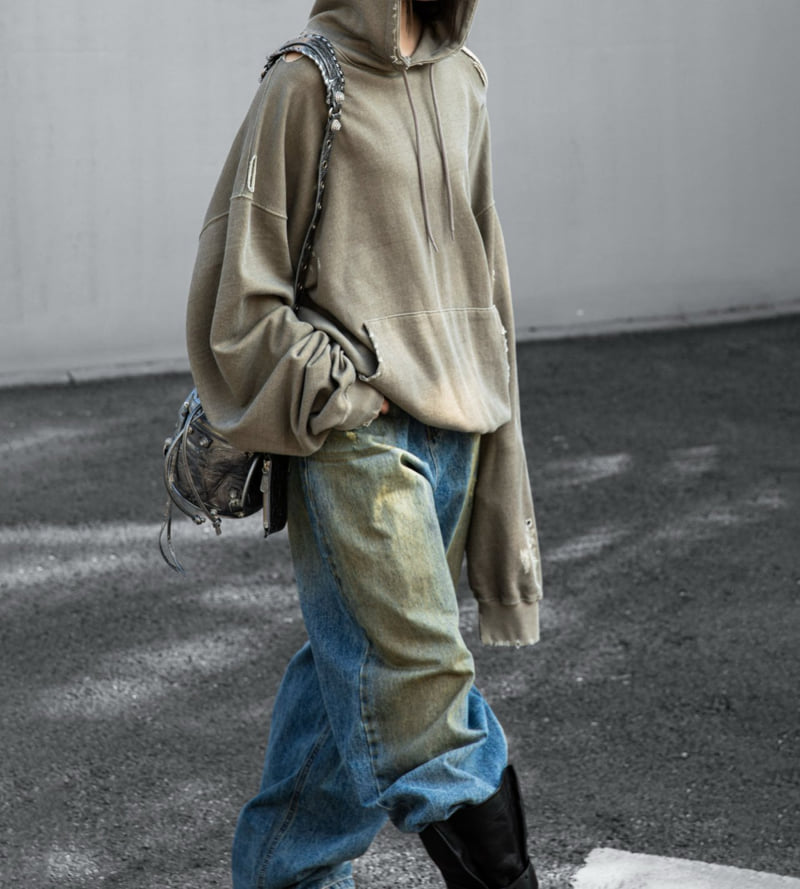 Paper Moon - Korean Women Fashion - #momslook - Dusty Mud Wide Denim - 5