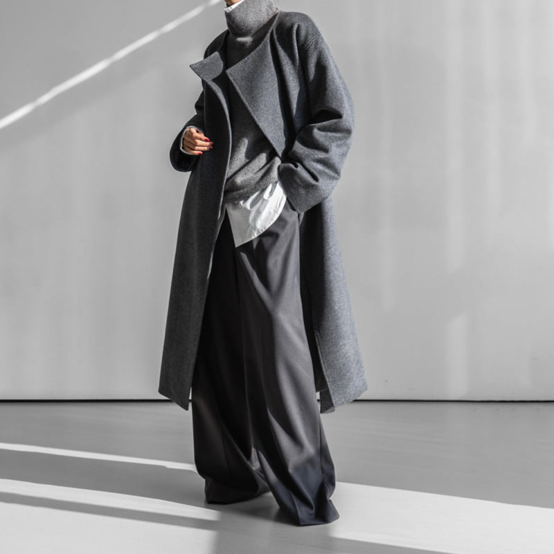 Paper Moon - Korean Women Fashion - #momslook - Luxe Cashmere Wool Stitch Point Robe Belted Coat - 5