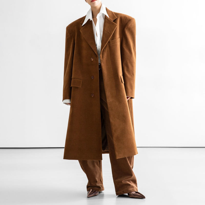 Paper Moon - Korean Women Fashion - #momslook - Oversized Hidden Button Single Dobby Coat - 2