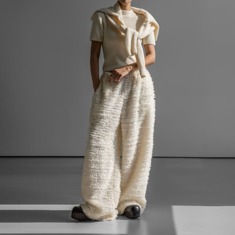 Paper Moon - Korean Women Fashion - #momslook - Luxe Feather Lace Detail Wide Trousers - 6