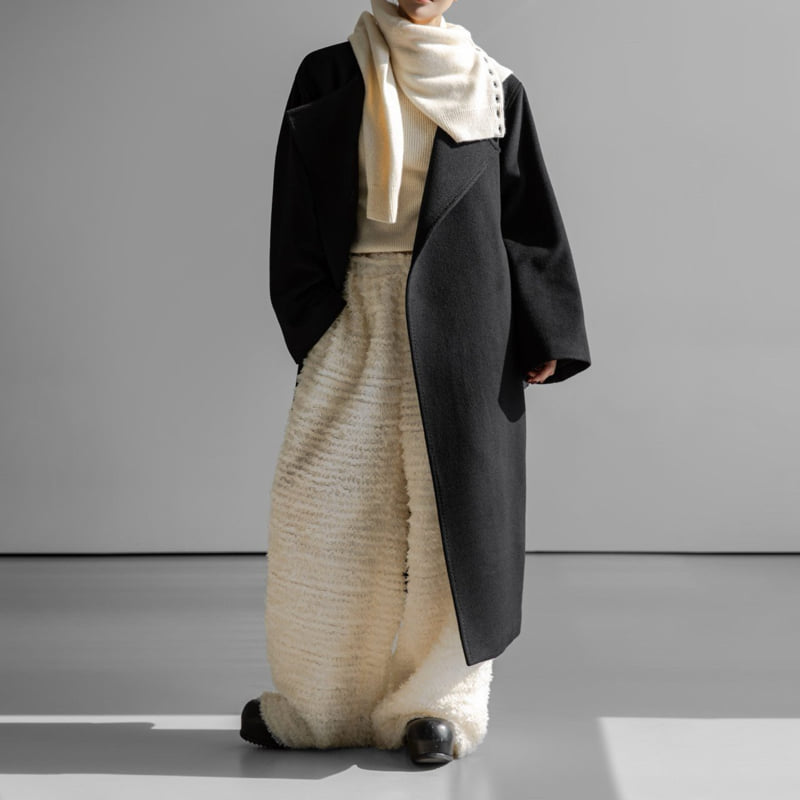 Paper Moon - Korean Women Fashion - #momslook - Luxe Cashmere Wool Stitch Point Robe Belted Coat